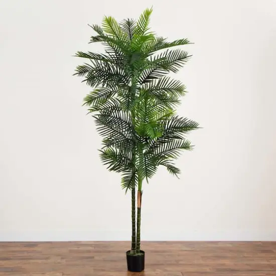 9ft. Potted Green UV Resistant Artificial Double Robellini Palm Tree {10}