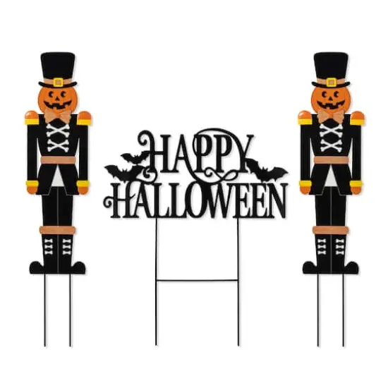 Glitzhome&reg; 32"H Halloween Metal Nutcracker and HAPPY HALLOWEEN Yard Stake Set {1}