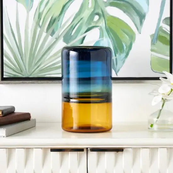 13" Blue & Yellow Ombre Glass Vase {9}