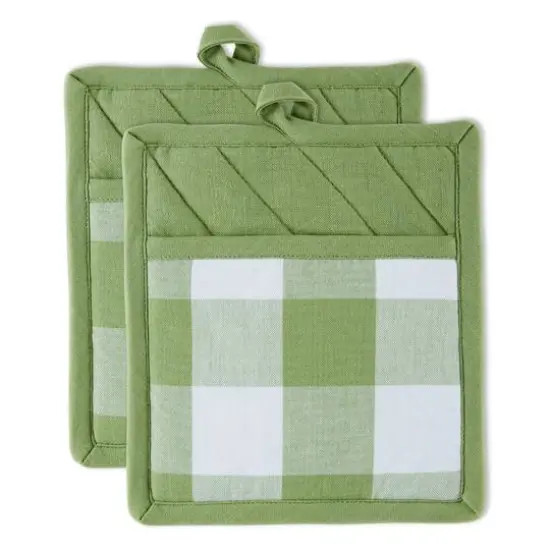 DII&reg; Buffalo Check Potholders, 2ct. Antique Green {1}