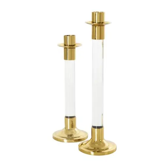 Gold Stainless Steel Candle Holder with Clear Glass Center Set {7}
