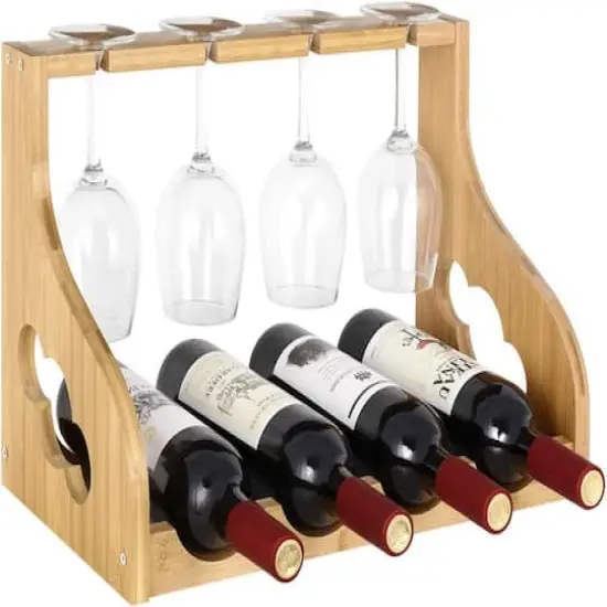 Light Brown Wall-Mounted Wood Wine Rack {1}