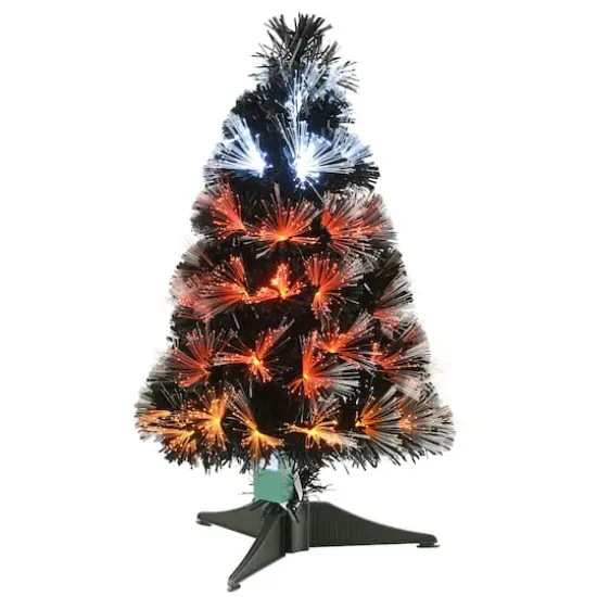 2ft. Fiber Optic Candy Corn Color Lights Black Artificial Halloween Tree {3}