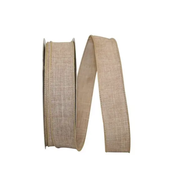 JAM Paper 1.5" x 50yd. Linen Wired Ribbon Natural {1}