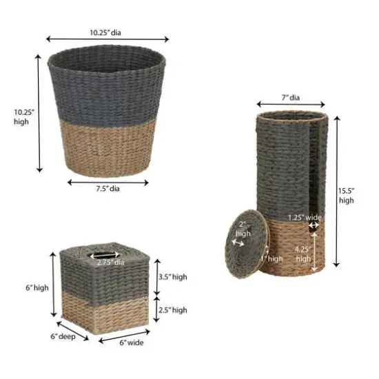 Household Essentials Wicker Bathroom Accessories Set Gray {4}