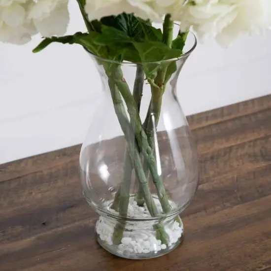 20" White Artificial Hydrangea Arrangement in Glass Vase {6}