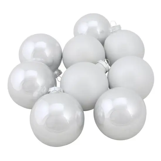 9ct. 2.5" Shiny & Matte White Glass Ball Ornaments {1}