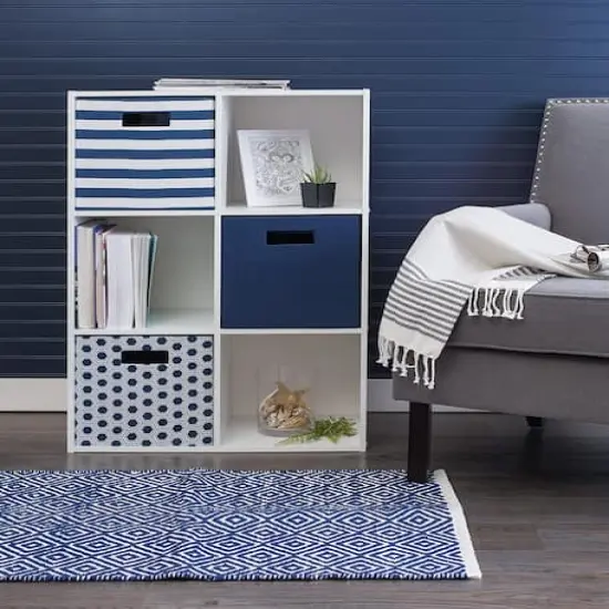 DII&reg; 11" Polyester Stripes Storage Cube Nautical Blue {4}