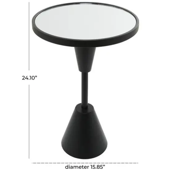 Black Metal Pedestal Base Accent Table with Mirrored Glass Top 16" x 16" x 24" {6}