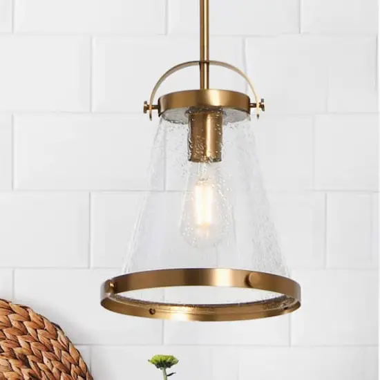 Hello Honey® Robert Stevenson Lighting Wesley Metal & Seedy Glass Ceiling Light Brushed Gold {5}