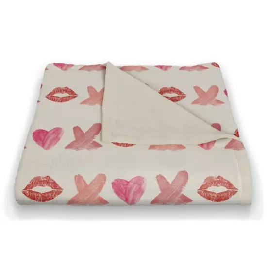 Lipstick XO Pattern 50" x 60" Coral Fleece Blanket {3}