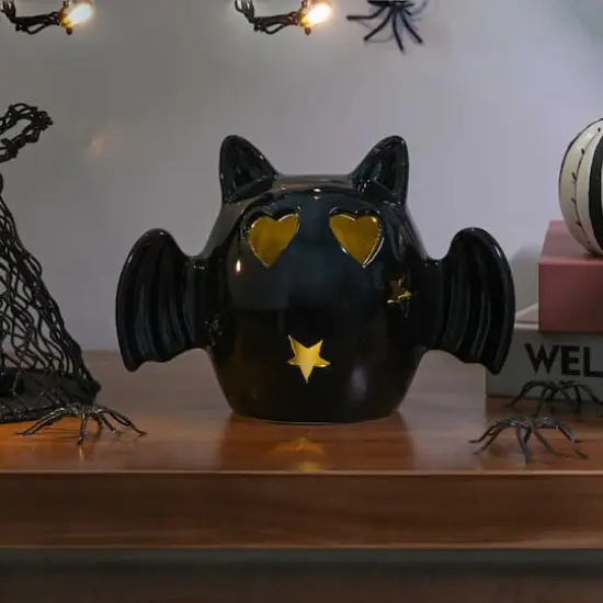 6.5" Black Bat with Heart Eyes LED Ceramic Tabletop D&eacute;cor by Ashland&reg; {3}