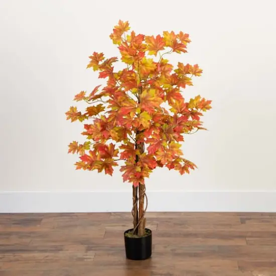 4ft. Deluxe Potted Artificial Autumn Maple Tree {4}