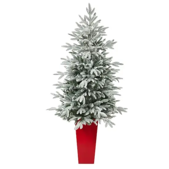 5ft. Pre-Lit Flocked Manchester Spruce Artificial Christmas Tree in Tower Planter, Clear Lights {3}
