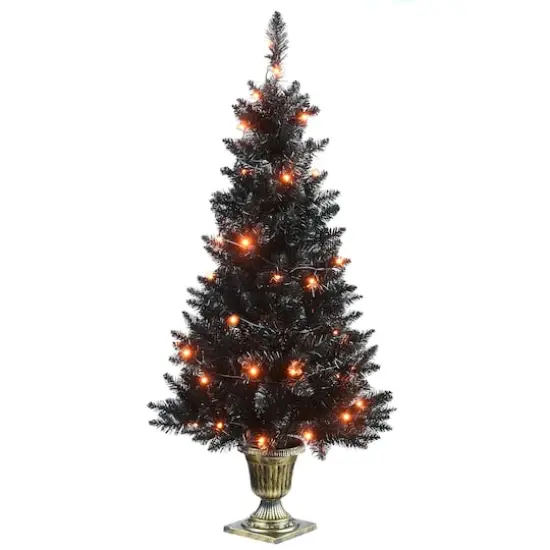 4ft. Pre-Lit Black Entrance Artificial Halloween Tree, Orange Lights {1}