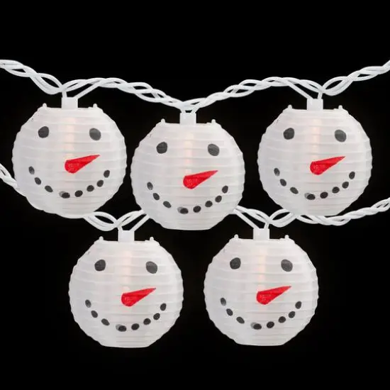 10ct. White Snowman Paper Lantern Christmas Light Set {8}