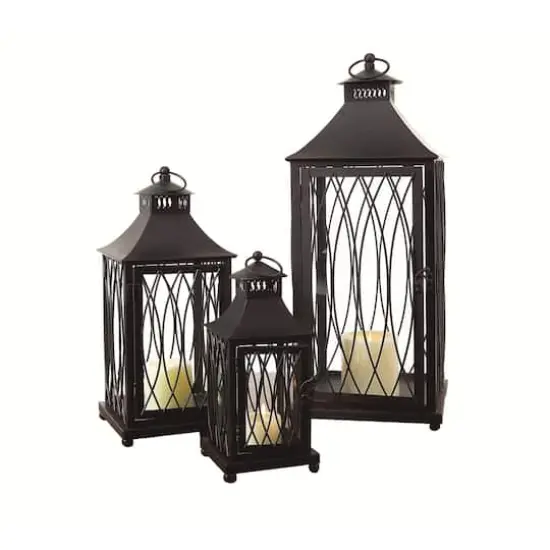 Contemporary Black Metal Lantern Set, 11", 16" & 23" {1}