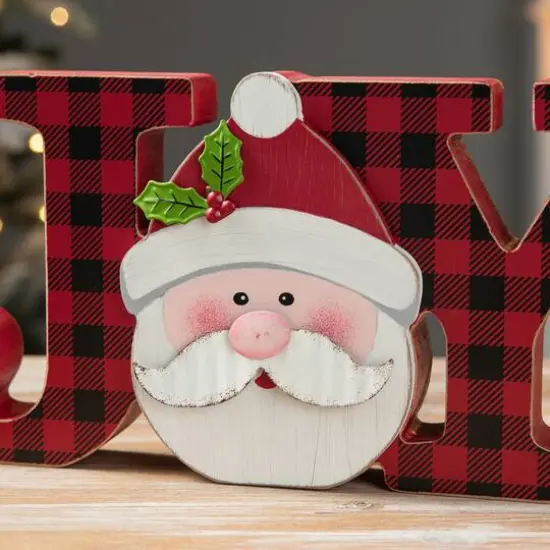 Glitzhome&reg; 11.75'' JOY Wooden Christmas Plaid Table D&eacute;cor {5}