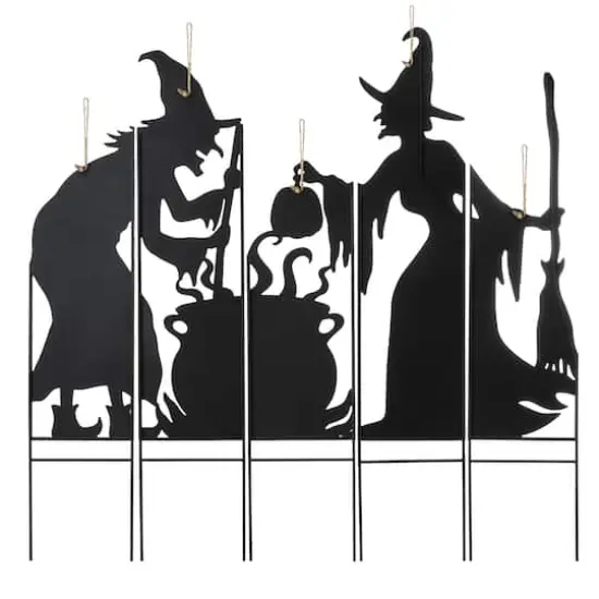 Glitzhome&reg; 34.5" Halloween Metal Silhouette Witches With Cauldron Yard Stake Set {9}