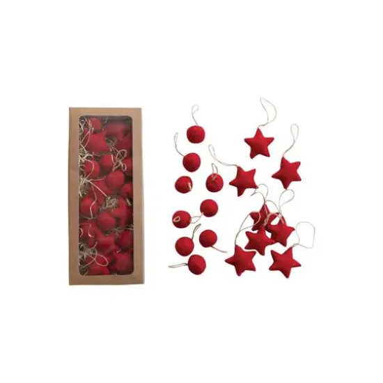 Hello Honey&reg; Handmade Wool Felt Ball & Star Ornament Set in Kraft Box Red {1}