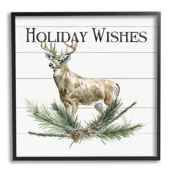 Stupell Industries Holiday Wishes Seasonal Deer Framed Giclee Art Black {1}