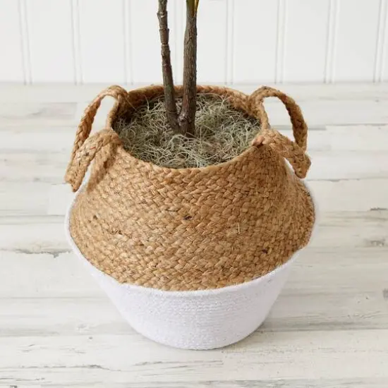 3ft. Artificial Fiddle Leaf Fig Tree With Handmade Cotton & Jute Woven Basket DIY Kit White {6}