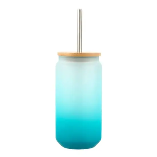 18oz. Frosted Glass Sublimation Tumbler with Bamboo Lid & Straw by Make Market&reg; Teal {1}