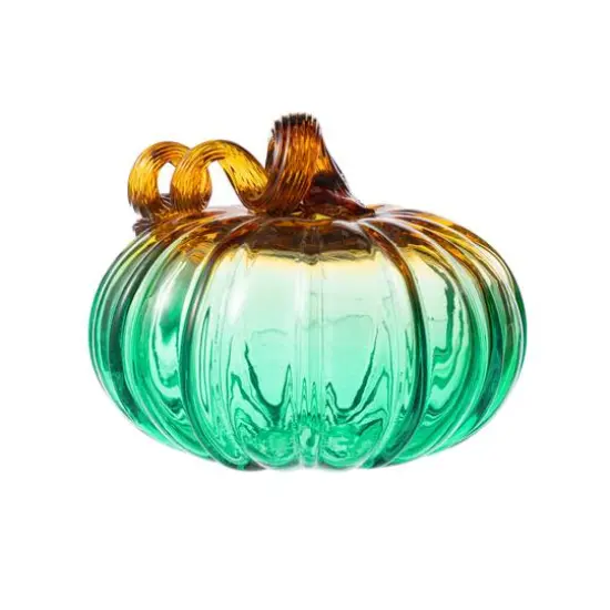Glitzhome&reg; 5.75" Gradient Turquoise Glass Pumpkin {7}