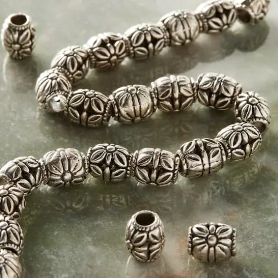 Silver-Plated Antique Flower Carved Tube Beads, 10mm by Bead Landing&trade; {3}
