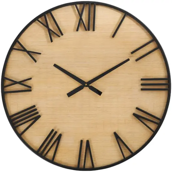 28" Light Brown Wall Clock with Black Metal Frame {1}