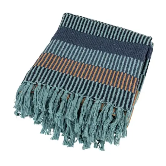 Hello Honey® Blue & Cream Striped Cotton Blend Throw with Fringe {1}