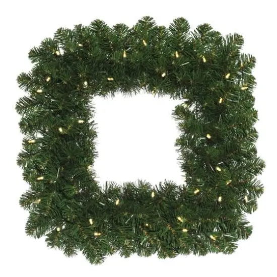 24" Pre-Lit Oregon Fir Christmas Square Wreath, Warm White LED Lights {1}