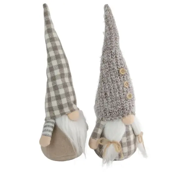 13" Beige & White Gingham Nordic Christmas Gnome Set {3}