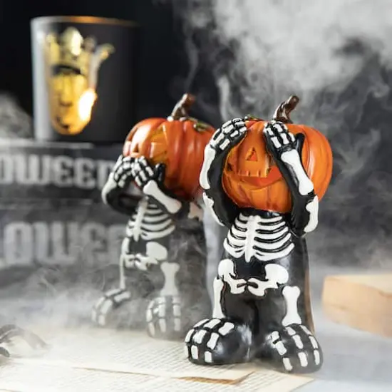 Glitzhome&reg; 5.75" Halloween Skeleton Pumpkin Table D&eacute;cor Set {5}