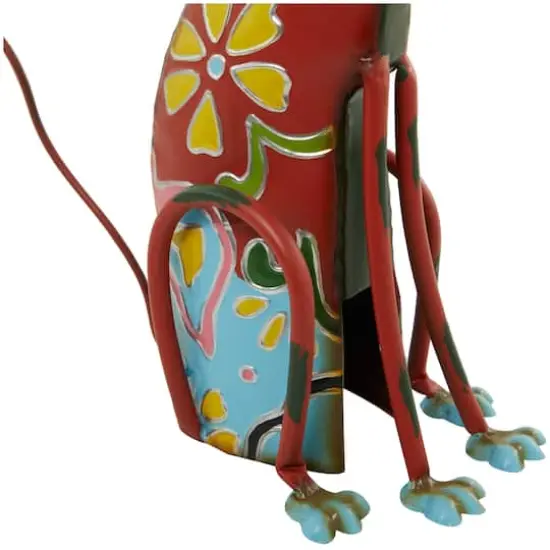 19" Multicolor Metal Dog Garden Sculpture with Floral Pattern {5}