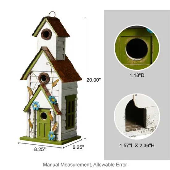 Glitzhome&reg; 20" White & Green Distressed Wood 3-Story Villa Birdhouse {9}