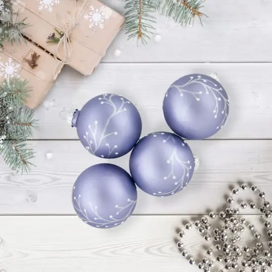 4ct. 2.5" Matte Purple Glass Ball Ornaments with Branch Design {3}