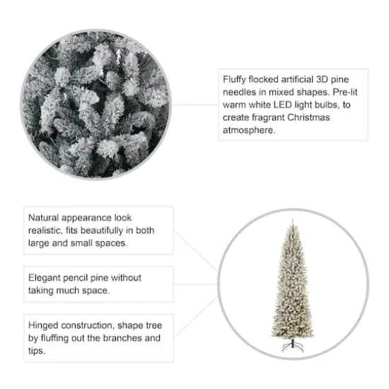 9ft. Pre-Lit Flocked Fir Artificial Christmas Tree, Warm White LED Lights {8}