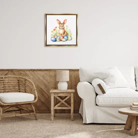 Stupell Industries Easter Bunny & Eggs Floater Framed Art Gold {3}