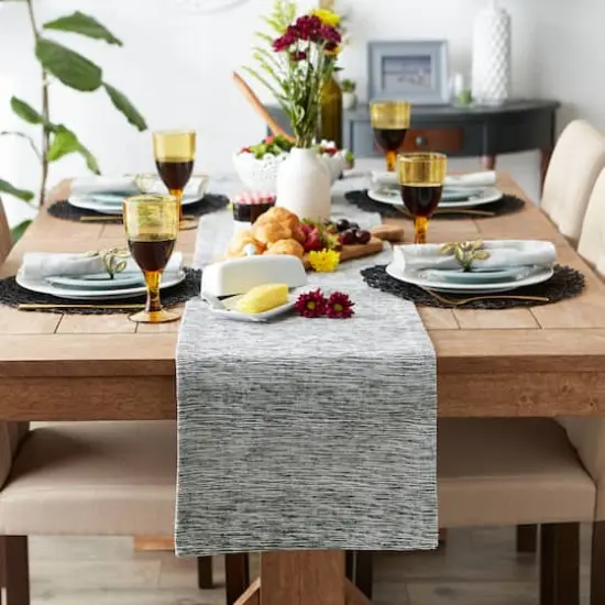 DII&reg; 108" Tonal Recycled Cotton Slubby Rib Table Runner Black {6}