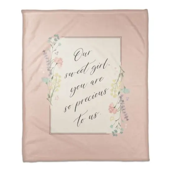 50" x 60" Script Florals Precious to Us Coral Fleece Blanket {1}