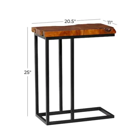 25" Brown Teak Wood Contemporary Accent Table {8}