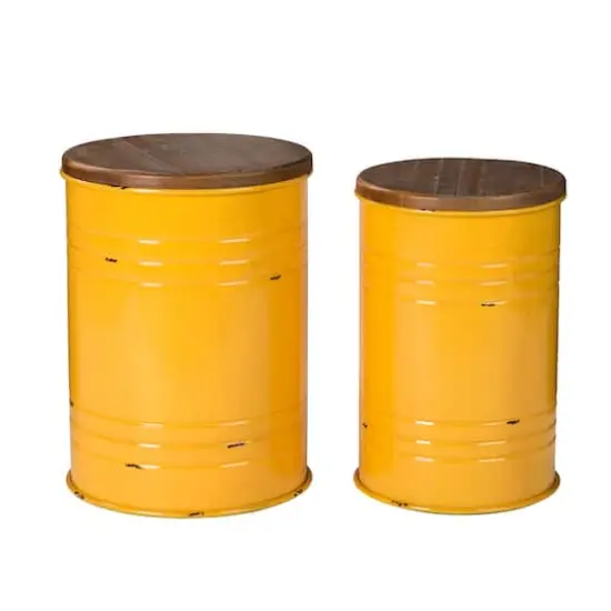 Glitzhome&reg; Metal Storage Accent Table with Solid Wood Lid Set Yellow {1}