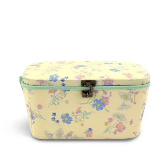 Dritz&reg; Large Yellow Floral Oval Sewing Basket {6}