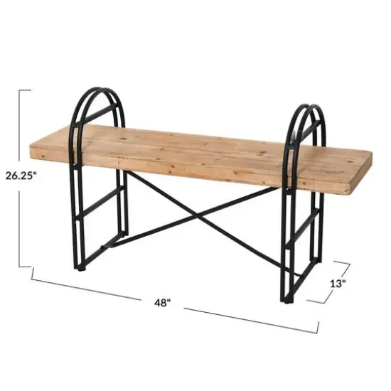 Hello Honey&reg; 48" Light Brown Driftwood & Black Iron Bench {8}