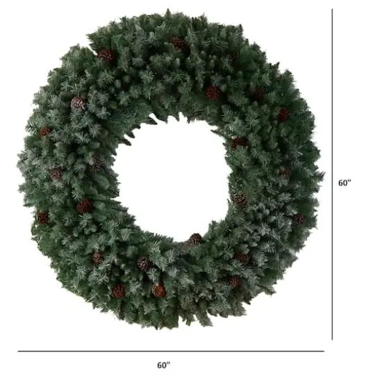 5ft. Clear LED Lights Flocked Artificial Christmas Wreath With Pinecones {3}