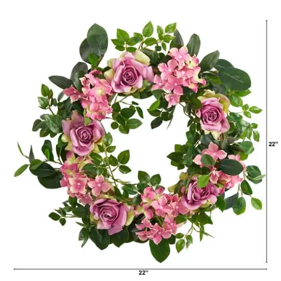 22" Pink Hydrangea & Rose Wreath {5}