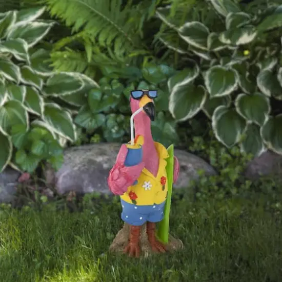 11.5" Tropical Pink Flamingo Outdoor Garden Statue {3}