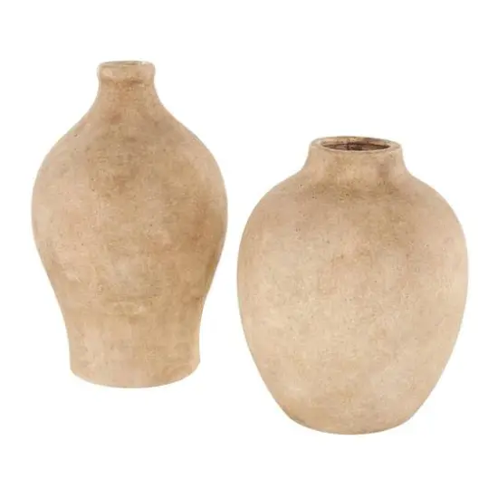 Brown Ceramic Antique Style Textured Vase Set {4}