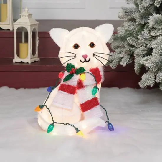 20" Plush Cat Sculpture with LED String Lights {6}